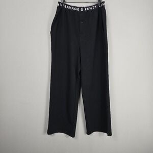 NWT Savage X Fenty By Rihanna Lounge Sweat Pants Women Large Black Wide Leg Logo